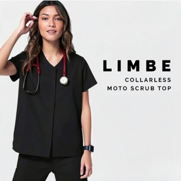 Figs Tops - FIGS Limbe Moto Scrub Top Technical Size Small Black